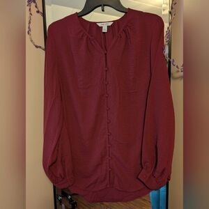 Nine West Burgundy Lightweight Button Front Blouse